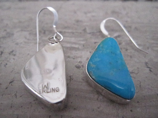 Native American Sterling Silver Heart Shape Blue Ridge Turquoise Dangle deals Earrings