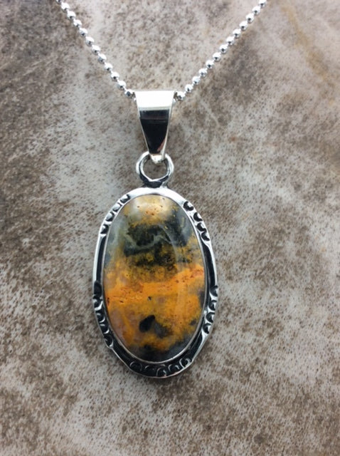 Bumblebee Jasper Citrine Black Onyx and Pearl Pendant 