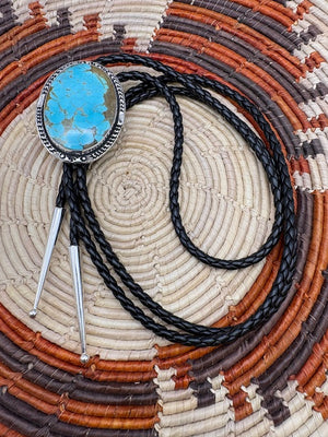 Turquoise Bolo Authentic Native American Made Turquoise Sterling Silver Bolo Native Bolo Tie Handmade Bolo Tie