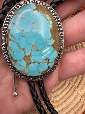 Turquoise Bolo Authentic Native American Made Turquoise Sterling Silver Bolo Native Bolo Tie Handmade Bolo Tie