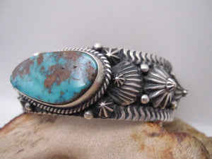 Native American Made Pilot Mountain Turquoise and Sterling Silver Cuff Bracelet