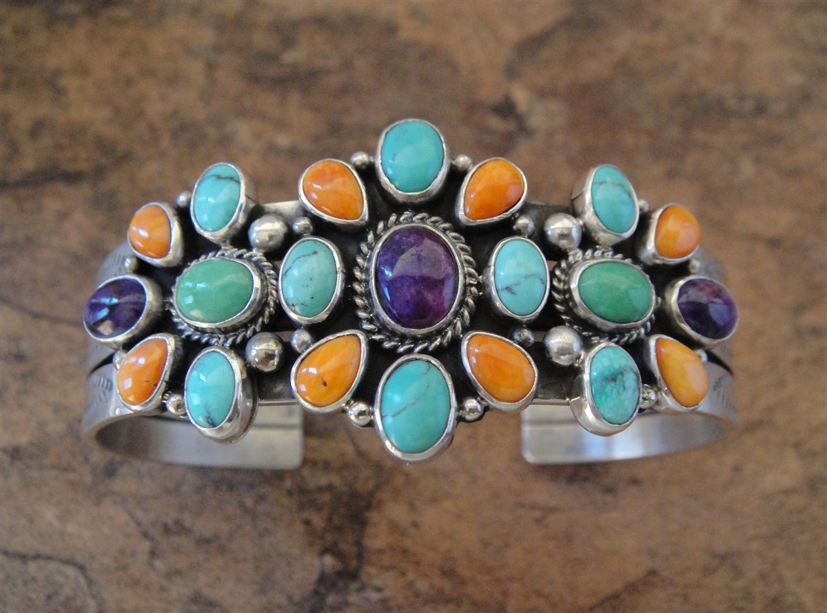 Sterling Silver Green Turquoise Gemstone 5-Stone Cuff Bracelet Size S, –  American West Jewelry